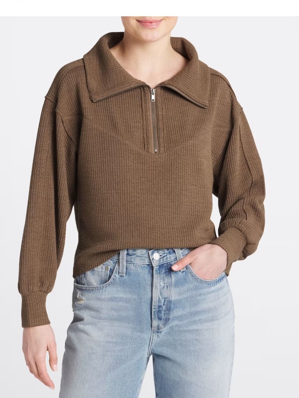 saltwater LUXE Ribbed Half-Zip Pullover in Brown - Picture 1 of 2